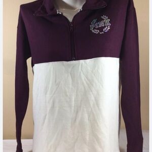 PINK Victoria's Secret Maroon and White Quarter-Zip Hoodie